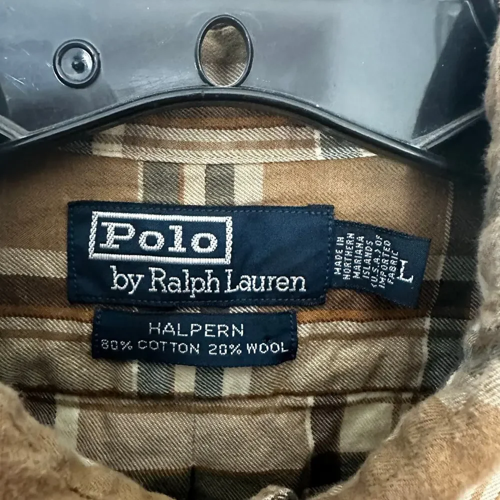 Polo Ralph Lauren Halpern Flannel Shirt Mens Large Brown Plaid Button Up Pockets